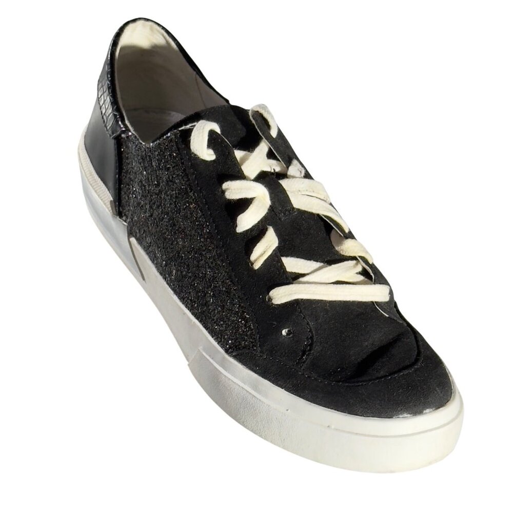 DOLCE VITA Women's Glitter Sneakers Black Sparkle Lace-Up Casual Shoes Size 8.5M